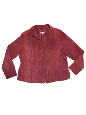 Women's Vintage Western 100% Leather Button-Up Jacket - Red